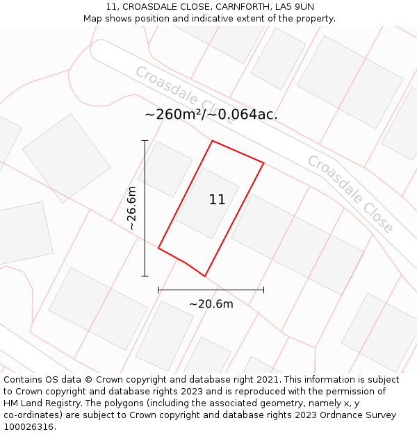 11, CROASDALE CLOSE, CARNFORTH, LA5 9UN: Plot and title map