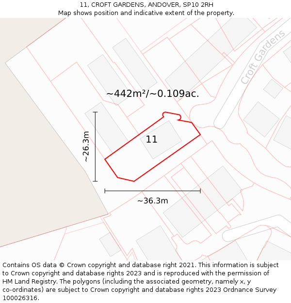 11, CROFT GARDENS, ANDOVER, SP10 2RH: Plot and title map