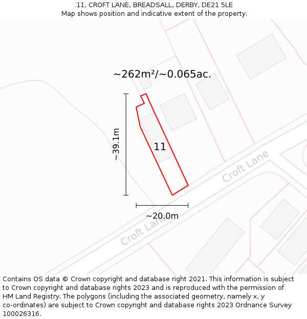 11, CROFT LANE, BREADSALL, DERBY, DE21 5LE: Plot and title map