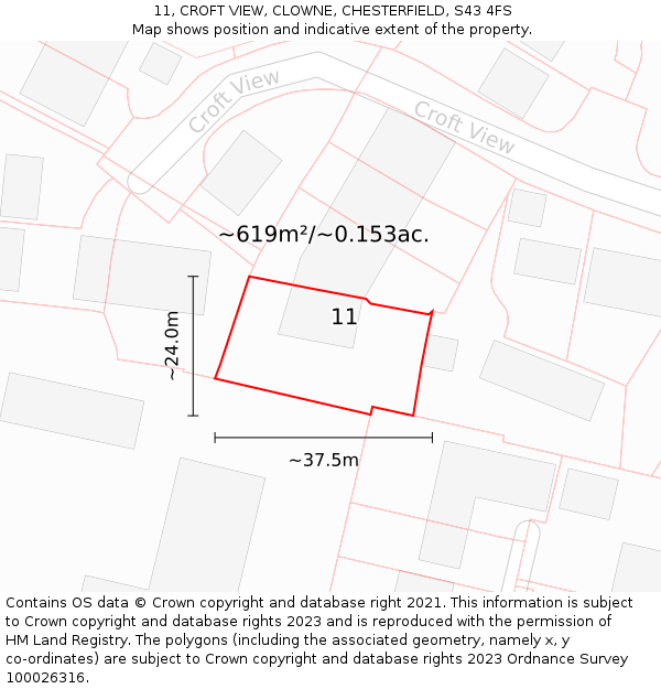 11, CROFT VIEW, CLOWNE, CHESTERFIELD, S43 4FS: Plot and title map