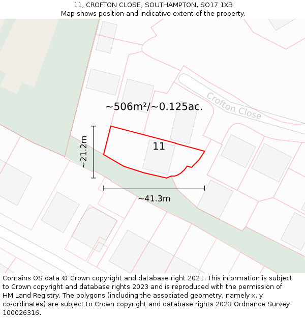 11, CROFTON CLOSE, SOUTHAMPTON, SO17 1XB: Plot and title map