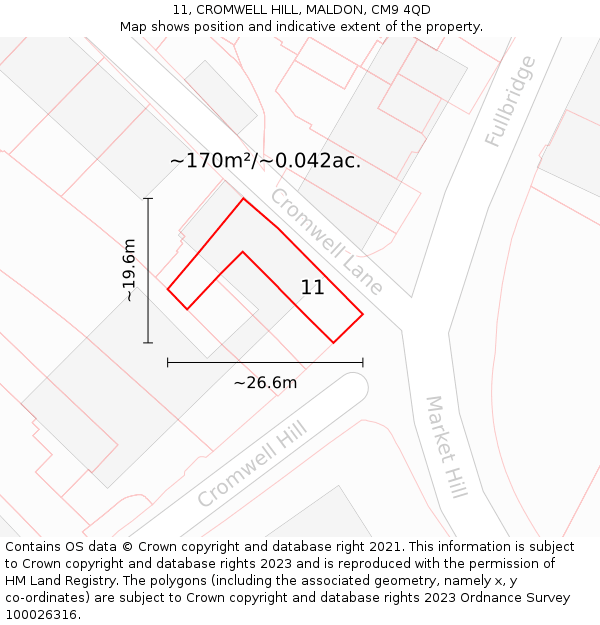11, CROMWELL HILL, MALDON, CM9 4QD: Plot and title map