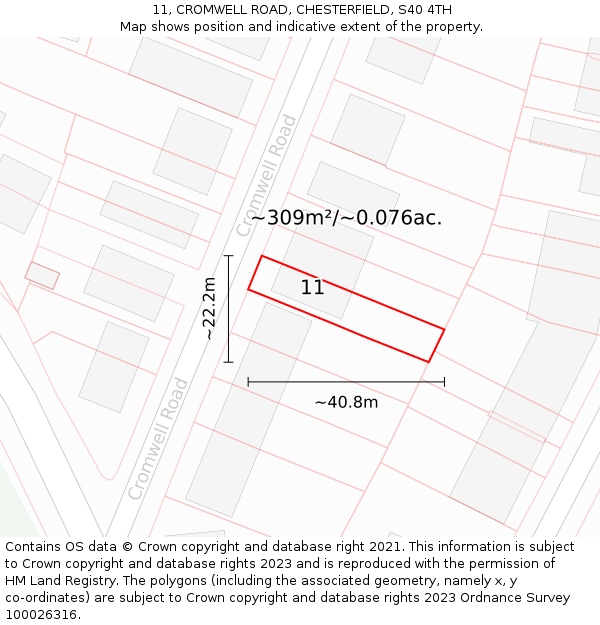 11, CROMWELL ROAD, CHESTERFIELD, S40 4TH: Plot and title map