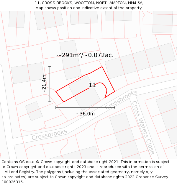11, CROSS BROOKS, WOOTTON, NORTHAMPTON, NN4 6AJ: Plot and title map