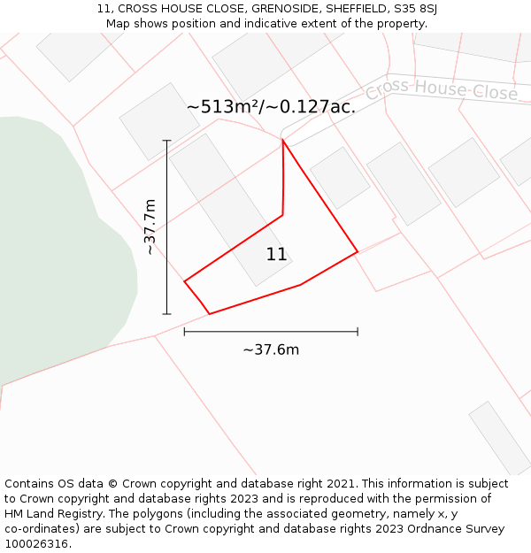 11, CROSS HOUSE CLOSE, GRENOSIDE, SHEFFIELD, S35 8SJ: Plot and title map