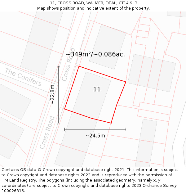 11, CROSS ROAD, WALMER, DEAL, CT14 9LB: Plot and title map