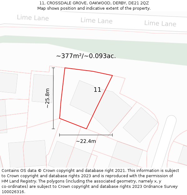 11, CROSSDALE GROVE, OAKWOOD, DERBY, DE21 2QZ: Plot and title map