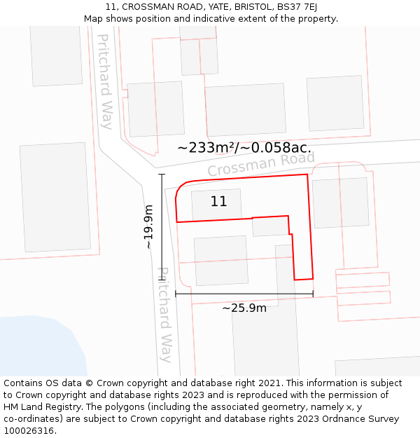 11, CROSSMAN ROAD, YATE, BRISTOL, BS37 7EJ: Plot and title map