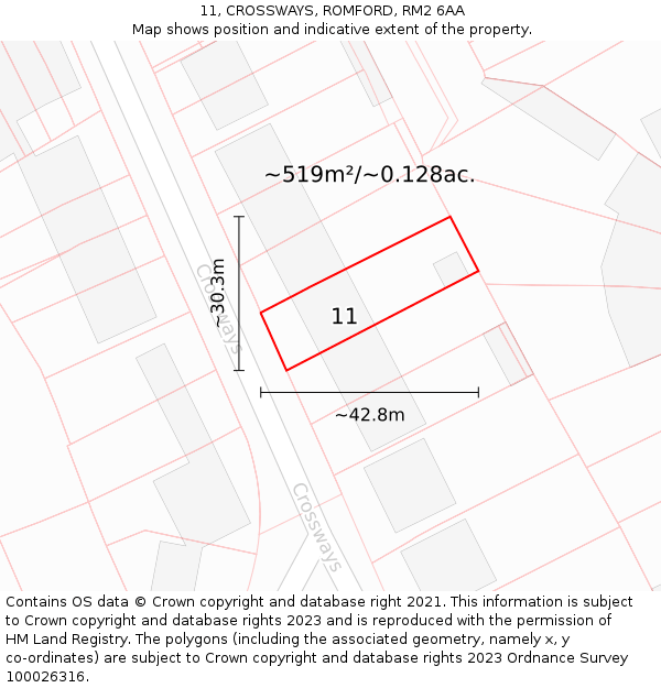 11, CROSSWAYS, ROMFORD, RM2 6AA: Plot and title map