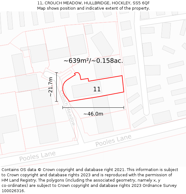 11, CROUCH MEADOW, HULLBRIDGE, HOCKLEY, SS5 6QF: Plot and title map