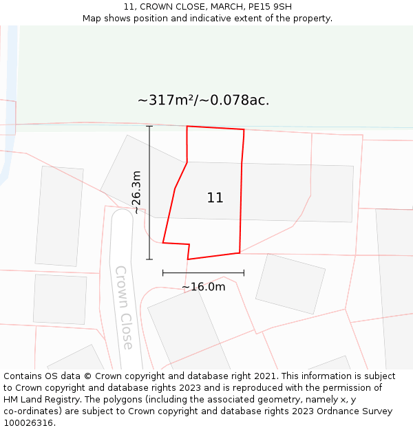 11, CROWN CLOSE, MARCH, PE15 9SH: Plot and title map