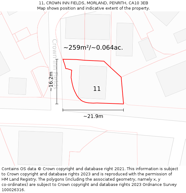 11, CROWN INN FIELDS, MORLAND, PENRITH, CA10 3EB: Plot and title map
