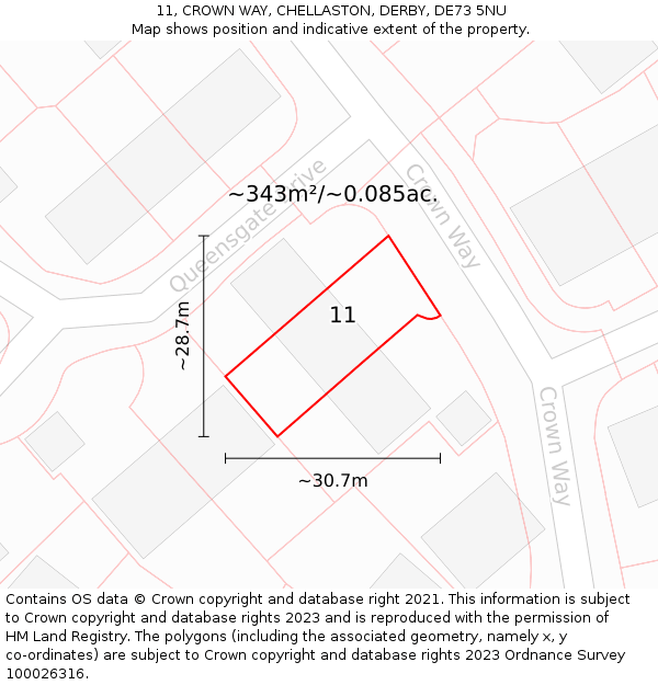 11, CROWN WAY, CHELLASTON, DERBY, DE73 5NU: Plot and title map