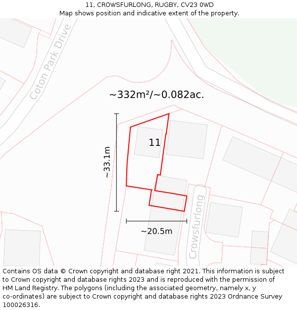 11, CROWSFURLONG, RUGBY, CV23 0WD: Plot and title map