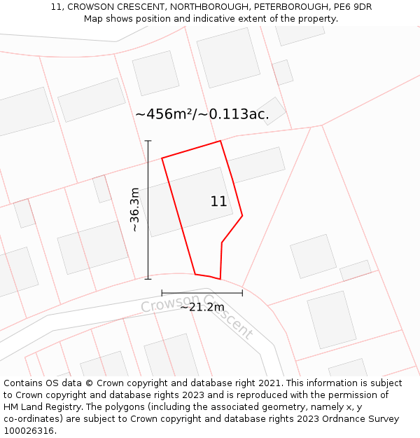 11, CROWSON CRESCENT, NORTHBOROUGH, PETERBOROUGH, PE6 9DR: Plot and title map
