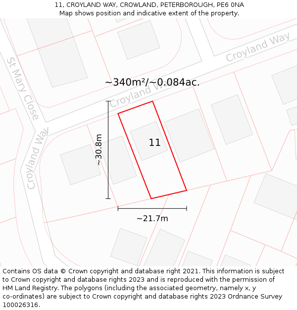 11, CROYLAND WAY, CROWLAND, PETERBOROUGH, PE6 0NA: Plot and title map
