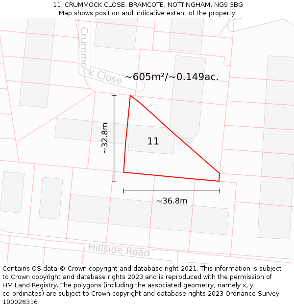 11, CRUMMOCK CLOSE, BRAMCOTE, NOTTINGHAM, NG9 3BG: Plot and title map