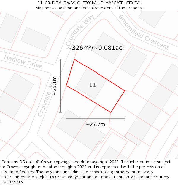 11, CRUNDALE WAY, CLIFTONVILLE, MARGATE, CT9 3YH: Plot and title map