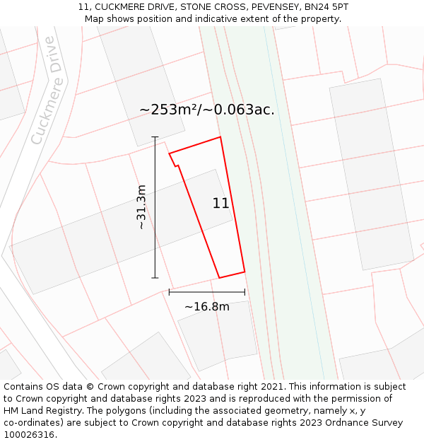 11, CUCKMERE DRIVE, STONE CROSS, PEVENSEY, BN24 5PT: Plot and title map