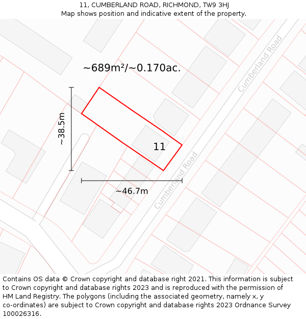 11, CUMBERLAND ROAD, RICHMOND, TW9 3HJ: Plot and title map