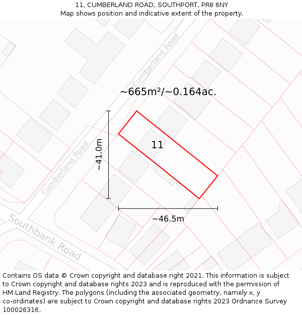 11, CUMBERLAND ROAD, SOUTHPORT, PR8 6NY: Plot and title map