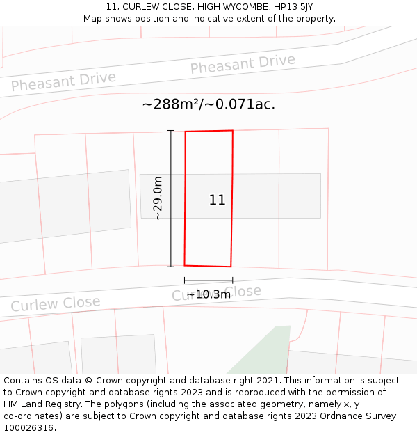 11, CURLEW CLOSE, HIGH WYCOMBE, HP13 5JY: Plot and title map
