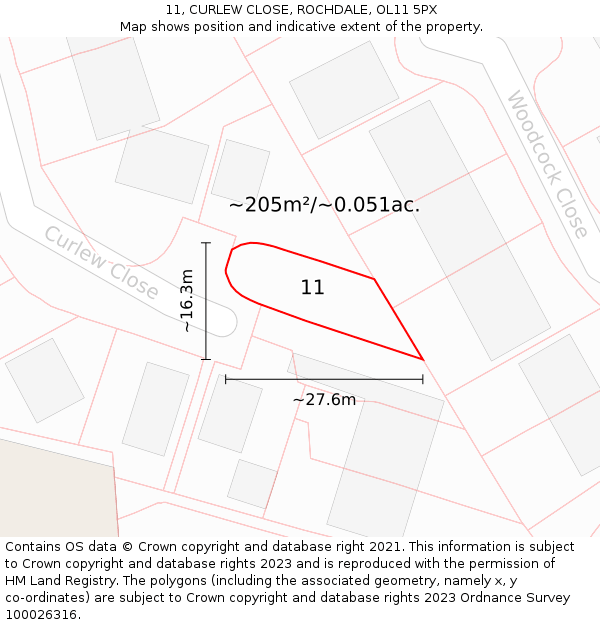 11, CURLEW CLOSE, ROCHDALE, OL11 5PX: Plot and title map