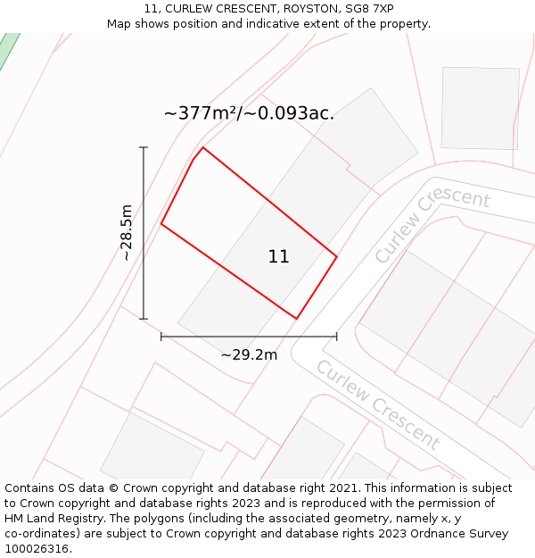 11, CURLEW CRESCENT, ROYSTON, SG8 7XP: Plot and title map