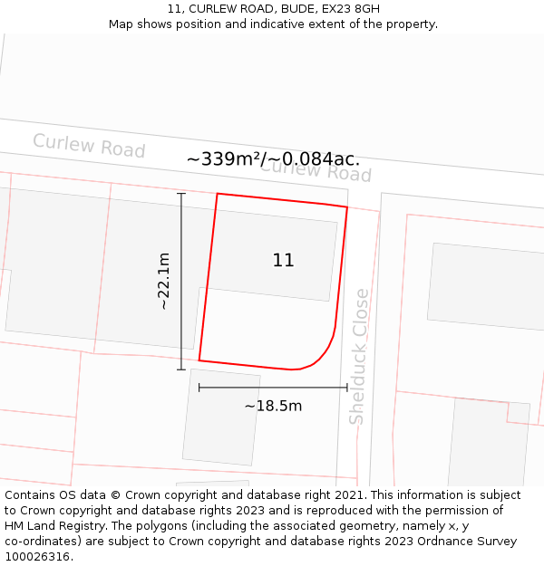 11, CURLEW ROAD, BUDE, EX23 8GH: Plot and title map