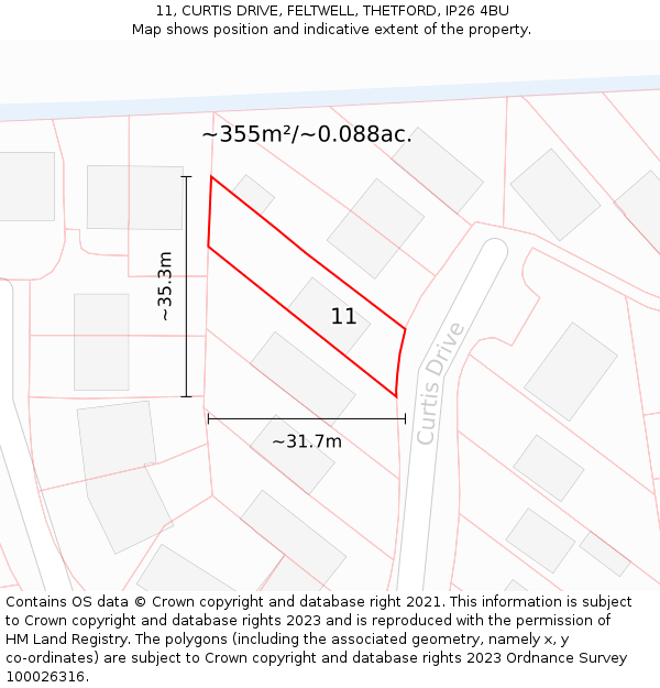 11, CURTIS DRIVE, FELTWELL, THETFORD, IP26 4BU: Plot and title map