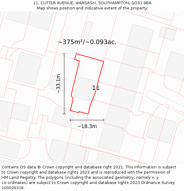 11, CUTTER AVENUE, WARSASH, SOUTHAMPTON, SO31 9BA: Plot and title map