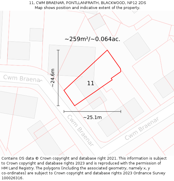 11, CWM BRAENAR, PONTLLANFRAITH, BLACKWOOD, NP12 2DS: Plot and title map