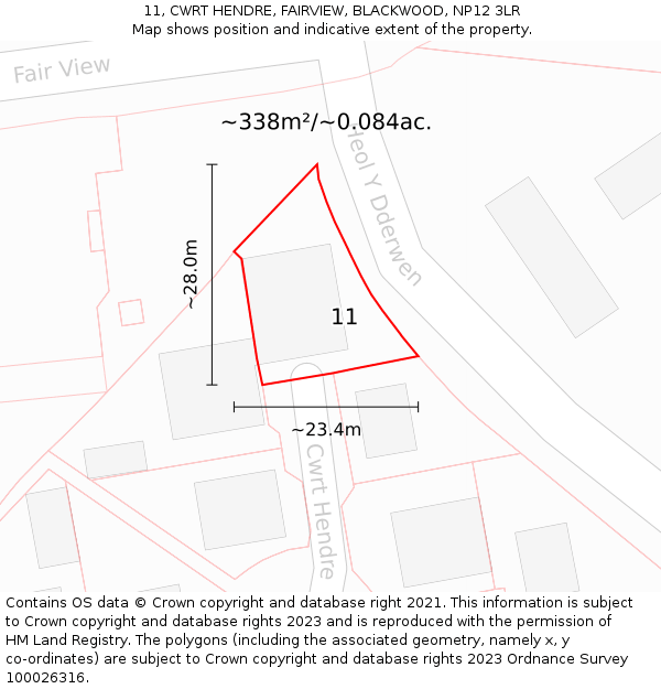 11, CWRT HENDRE, FAIRVIEW, BLACKWOOD, NP12 3LR: Plot and title map