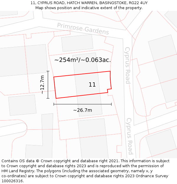 11, CYPRUS ROAD, HATCH WARREN, BASINGSTOKE, RG22 4UY: Plot and title map
