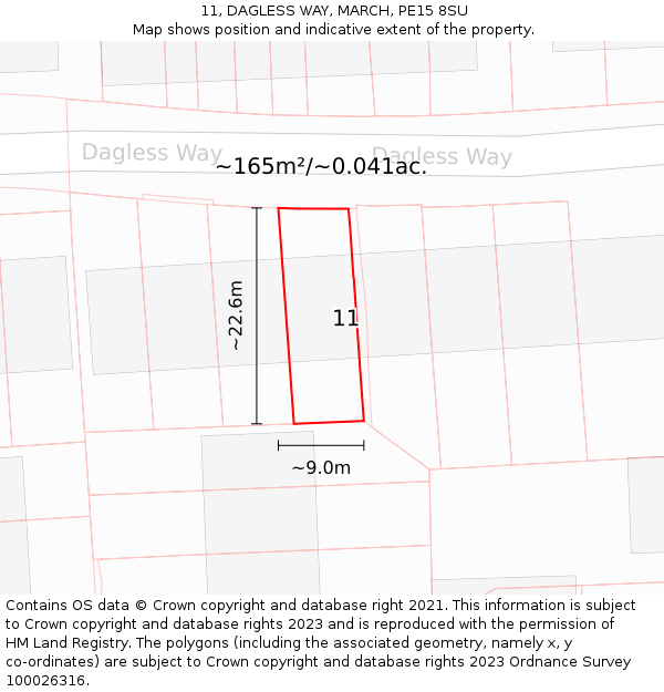 11, DAGLESS WAY, MARCH, PE15 8SU: Plot and title map