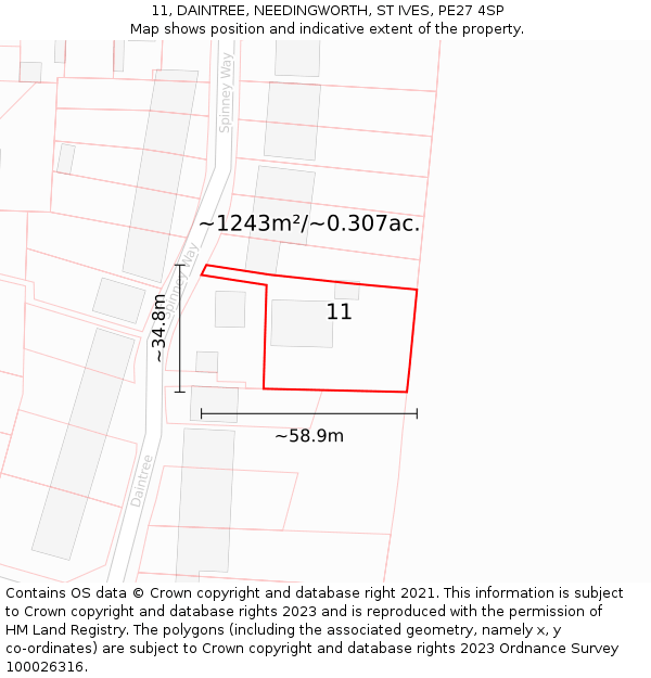 11, DAINTREE, NEEDINGWORTH, ST IVES, PE27 4SP: Plot and title map