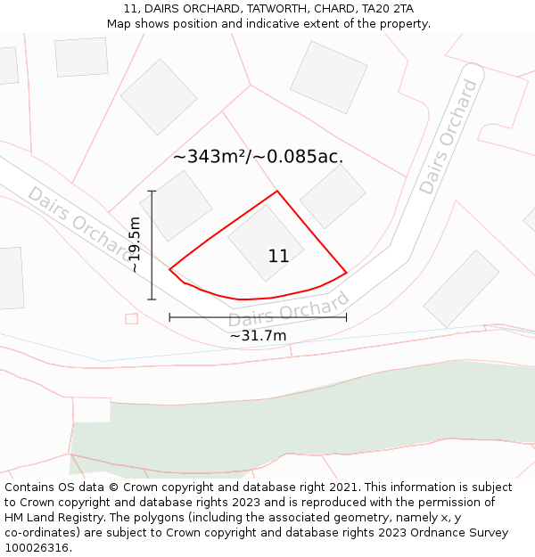 11, DAIRS ORCHARD, TATWORTH, CHARD, TA20 2TA: Plot and title map