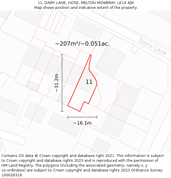 11, DAIRY LANE, HOSE, MELTON MOWBRAY, LE14 4JW: Plot and title map