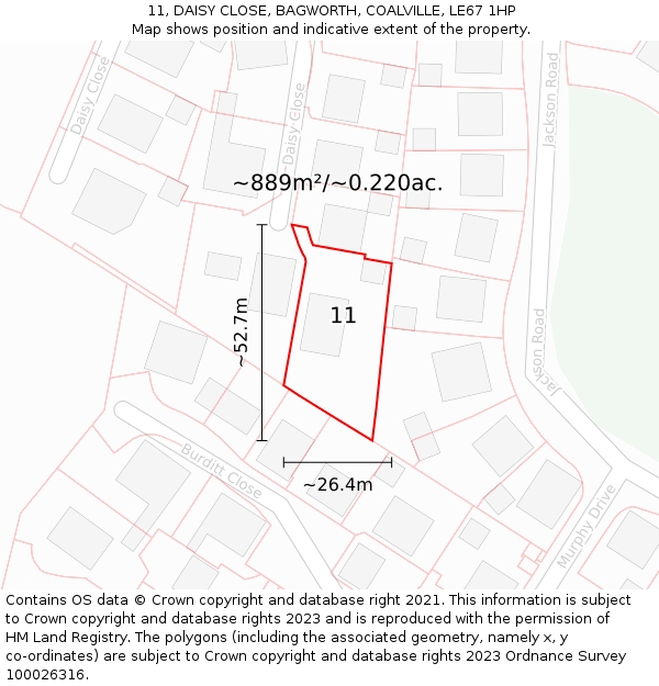 11, DAISY CLOSE, BAGWORTH, COALVILLE, LE67 1HP: Plot and title map