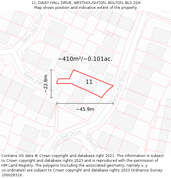 11, DAISY HALL DRIVE, WESTHOUGHTON, BOLTON, BL5 2SA: Plot and title map