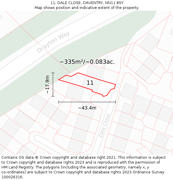 11, DALE CLOSE, DAVENTRY, NN11 8SY: Plot and title map