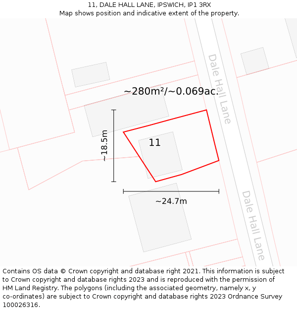 11, DALE HALL LANE, IPSWICH, IP1 3RX: Plot and title map