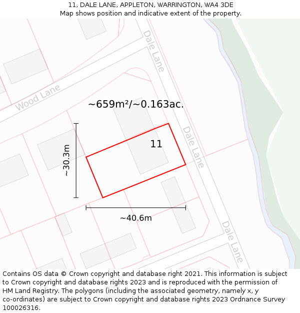 11, DALE LANE, APPLETON, WARRINGTON, WA4 3DE: Plot and title map