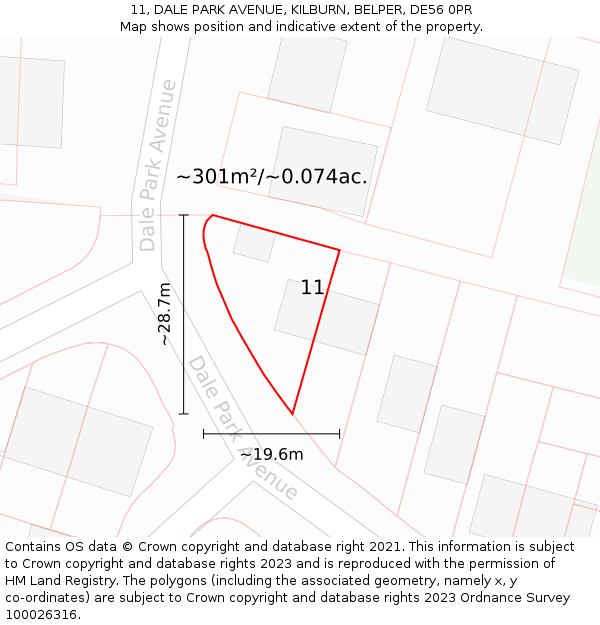 11, DALE PARK AVENUE, KILBURN, BELPER, DE56 0PR: Plot and title map