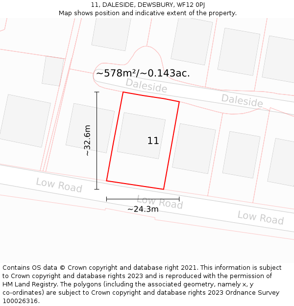 11, DALESIDE, DEWSBURY, WF12 0PJ: Plot and title map