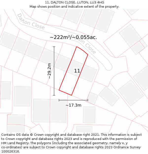 11, DALTON CLOSE, LUTON, LU3 4HG: Plot and title map