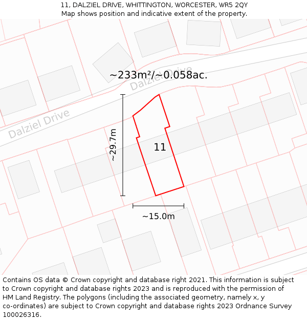 11, DALZIEL DRIVE, WHITTINGTON, WORCESTER, WR5 2QY: Plot and title map