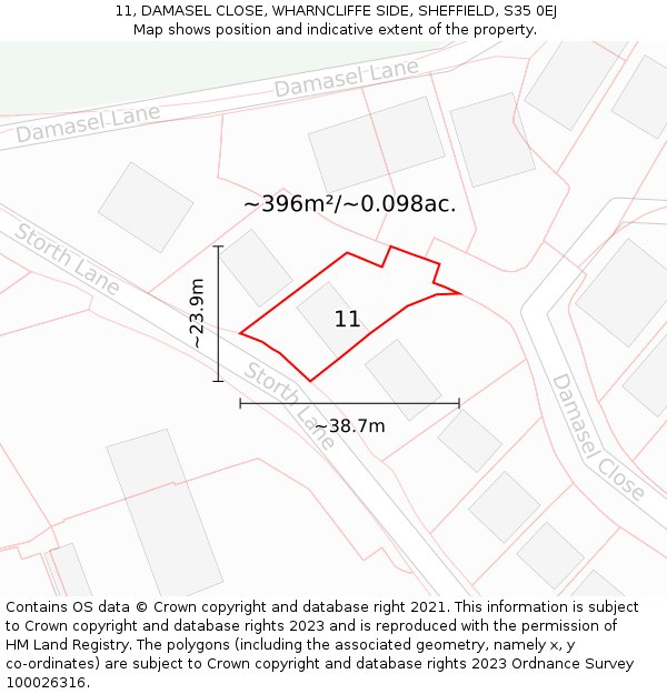11, DAMASEL CLOSE, WHARNCLIFFE SIDE, SHEFFIELD, S35 0EJ: Plot and title map