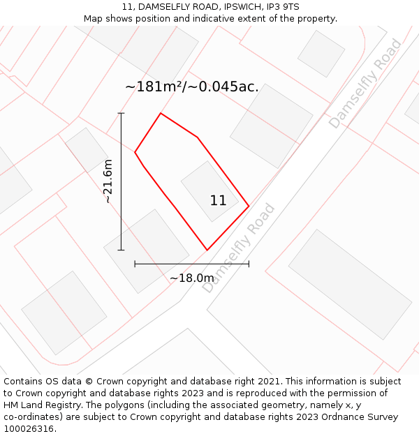 11, DAMSELFLY ROAD, IPSWICH, IP3 9TS: Plot and title map