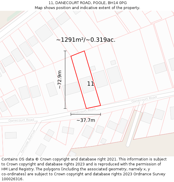 11, DANECOURT ROAD, POOLE, BH14 0PG: Plot and title map